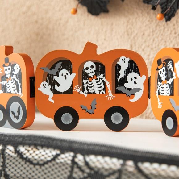 Glitzhome Glitzhome 16"L Halloween Skeletons And Ghosts Hinged Pumpkin Train Table Decor