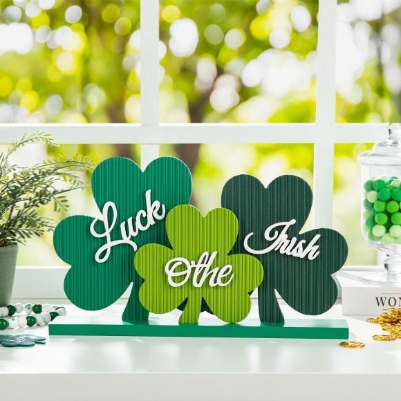 Glitzhome Glitzhome 16"L St.Patrick's Wooden Shamrocks Table Decor
