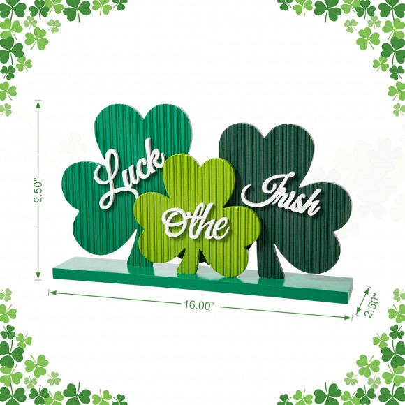 Glitzhome Glitzhome 16"L St.Patrick's Wooden Shamrocks Table Decor