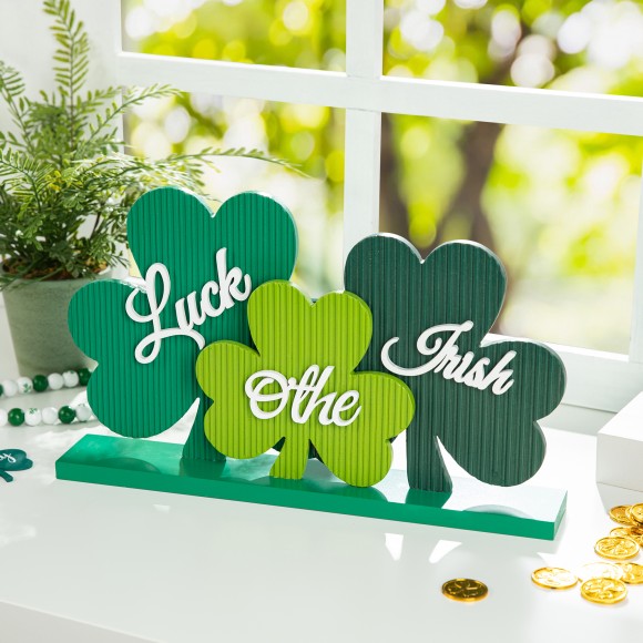 Glitzhome Glitzhome 16"L St.Patrick's Wooden Shamrocks Table Decor