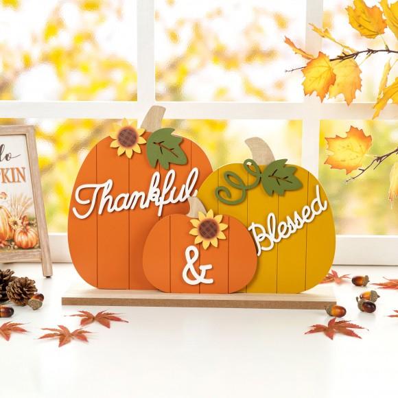 Glitzhome Glitzhome 16"L Thanksgiving Wooden Pumpkins Table Decor