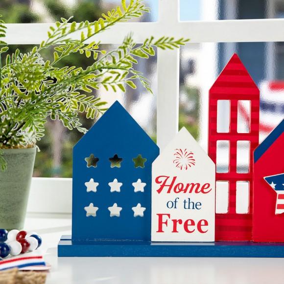 Glitzhome Glitzhome 16"L Wooden Patriotic/Americana House Table Décor