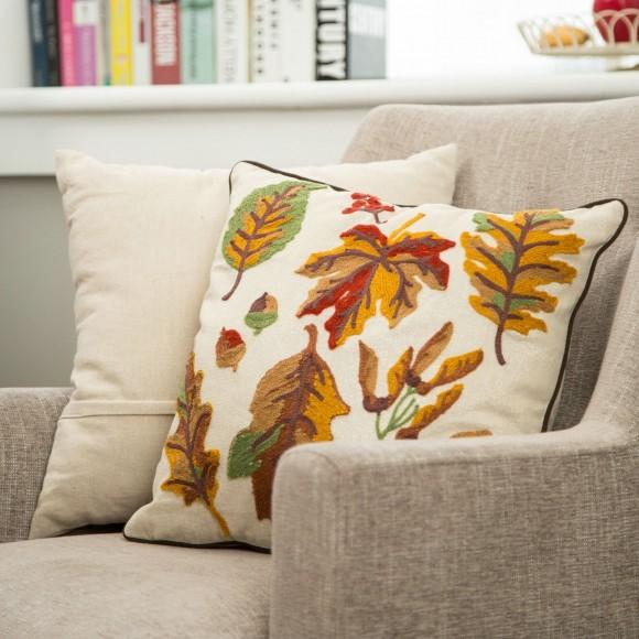 Glitzhome Glitzhome 16 X 16 Inches Decorative Embroidered Leaves Throw Pillow