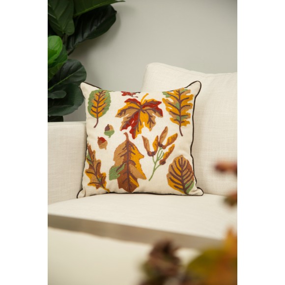 Glitzhome Glitzhome 16 X 16 Inches Decorative Embroidered Leaves Throw Pillow