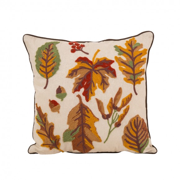 glitzhome Glitzhome 16 x 16 Inches Decorative Embroidered Leaves Throw Pillow