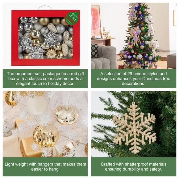 Glitzhome Glitzhome 160ct Christmas Elegant Silver & Gold Deluxe Boxed Shatterproof Ornaments