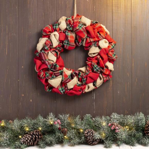 Glitzhome Glitzhome 17.25"D Christmas Multi-Color Fabric Wreath