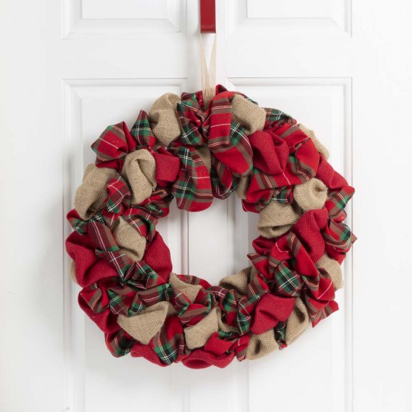 Glitzhome Glitzhome 17.25"D Christmas Multi-Color Fabric Wreath
