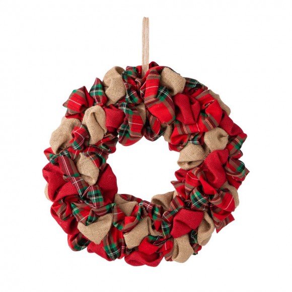glitzhome Glitzhome 17.25"D Christmas Multi-Color Fabric Wreath