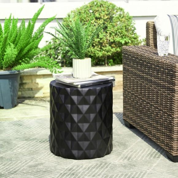 Glitzhome Glitzhome 17.25"H Multi-functional MgO Black Diamond Textured Garden Stool Or Planter Stand Or Accent Table