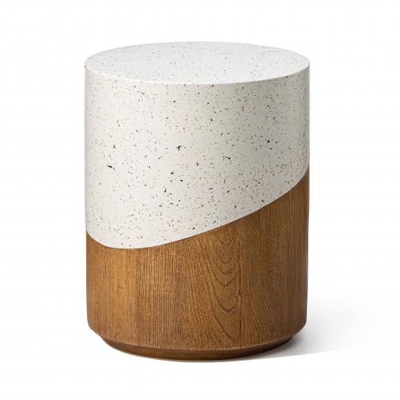 glitzhome Glitzhome 17.25"H Multi-functional MGO Faux Terrazzo and Wood Texture Garden Stool or Plant Stand or Accent Table