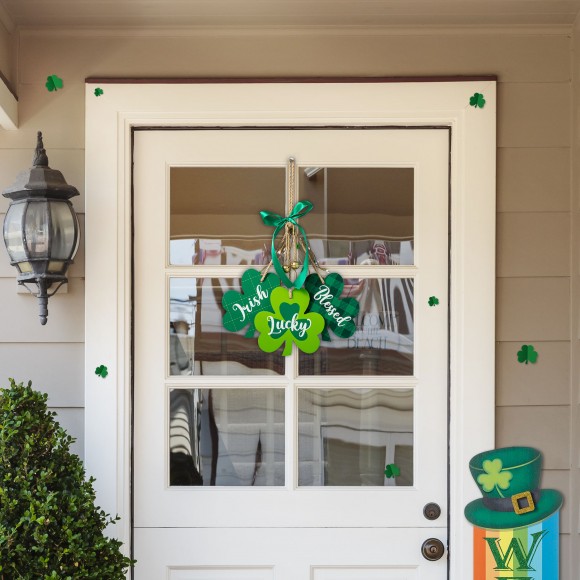 Glitzhome Glitzhome 17.25"H St. Patrick's Wooden Shamrock Door Hanger