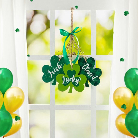 Glitzhome Glitzhome 17.25"H St. Patrick's Wooden Shamrock Door Hanger