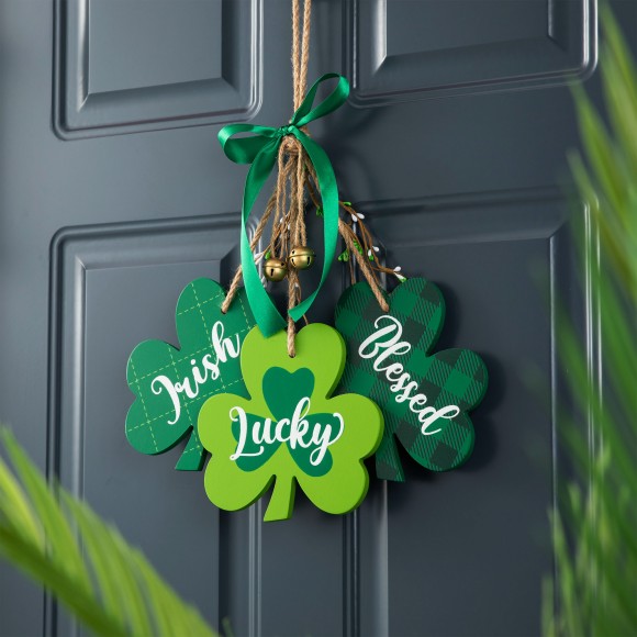 Glitzhome Glitzhome 17.25"H St. Patrick's Wooden Shamrock Door Hanger