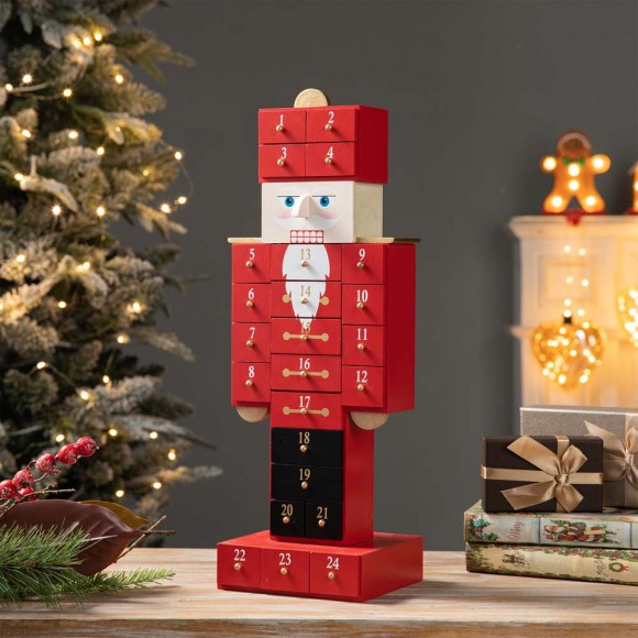 Glitzhome Glitzhome 17.25"H Wooden Christmas Nutcracker Countdown Calendar Decor With Drawer