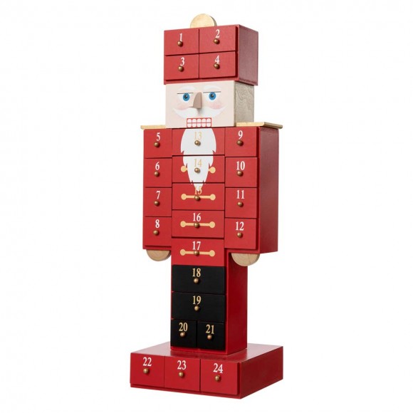 glitzhome Glitzhome 17.25"H Wooden Christmas Nutcracker Countdown Calendar Decor with Drawer