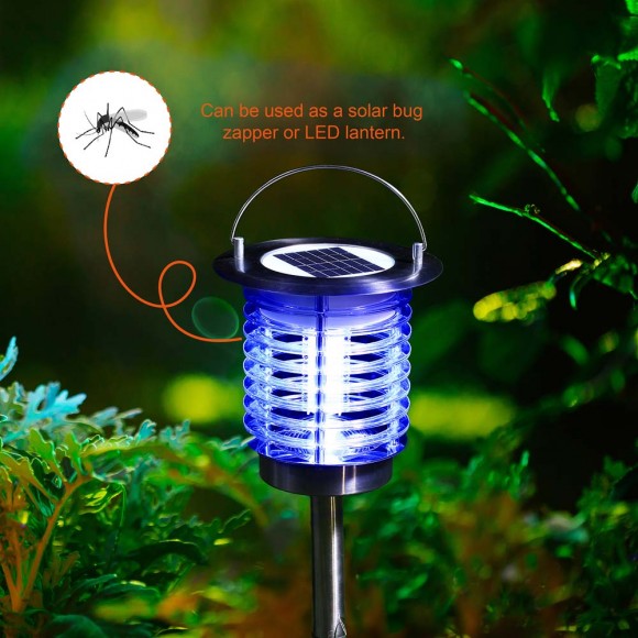 Glitzhome Glitzhome 17.5"H Dual Mode Solar Powered LED Insect Catcher Light With Hanger And Stake