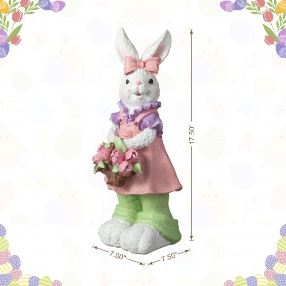 Glitzhome Glitzhome 17.5"H Easter Resin Bunny Girl Table Decor With Flower Basket