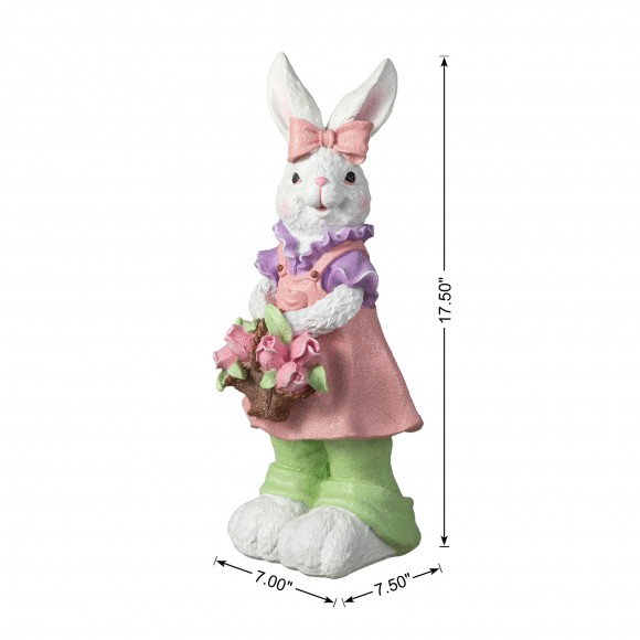 Glitzhome Glitzhome 17.5"H Easter Resin Bunny Girl Table Decor With Flower Basket