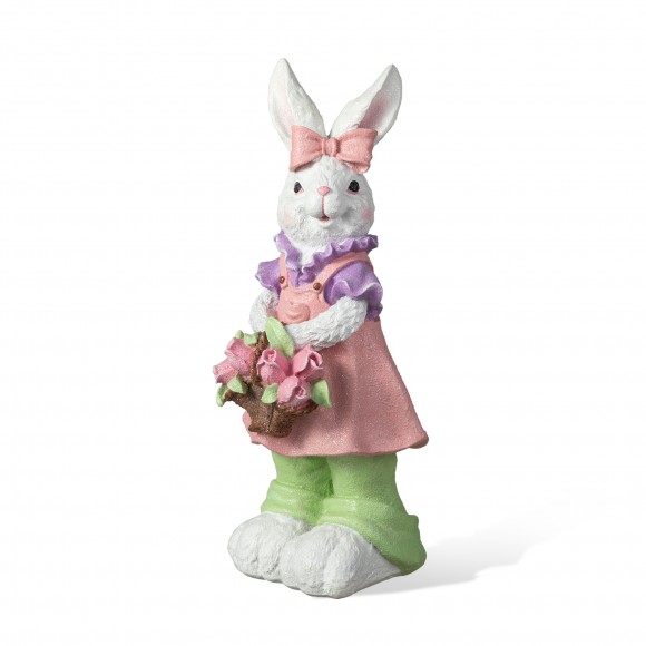 glitzhome Glitzhome 17.5"H Easter Resin Bunny Girl Table Decor with Flower Basket