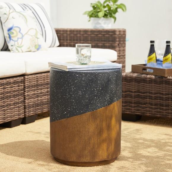 Glitzhome Glitzhome 17.5"H Multi-functional MGO Faux Terrazzo And Wood Texture Garden Stool Or Planter Stand Or Accent Table