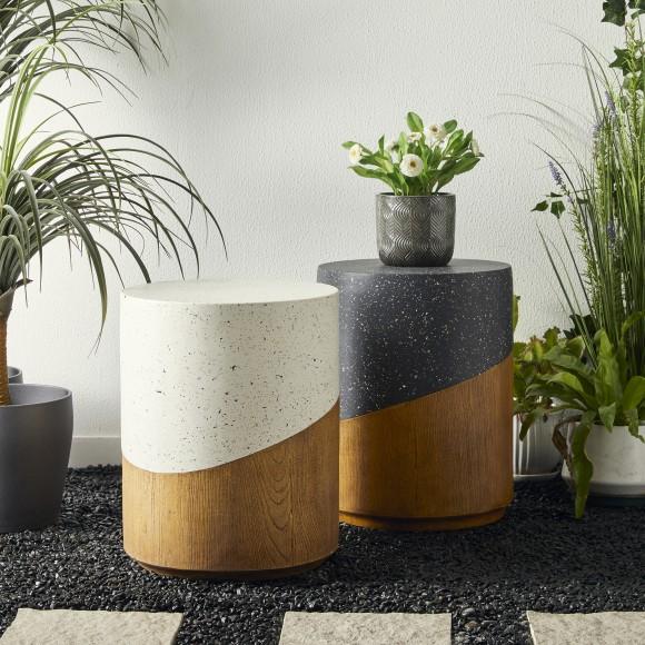 Glitzhome Glitzhome 17.5"H Multi-functional MGO Faux Terrazzo And Wood Texture Garden Stool Or Planter Stand Or Accent Table