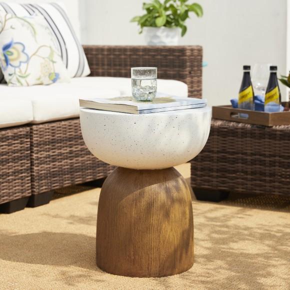 Glitzhome Glitzhome 17.75"H Multi-functional MGO Geometric Faux Terrazzo And Wood Texture Garden Stool Or Planter Stand Or Accent Table