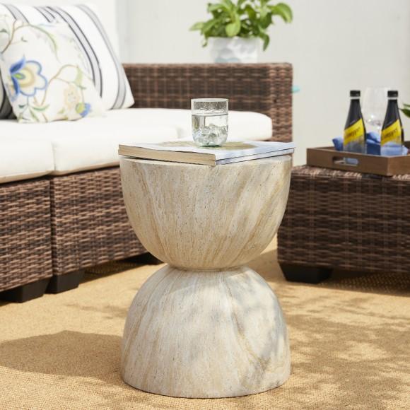 Glitzhome Glitzhome 17.75"H Multi-functional MGO Hourglass-Style Faux Travertine Garden Stool Or Planter Stand Or Accent Table