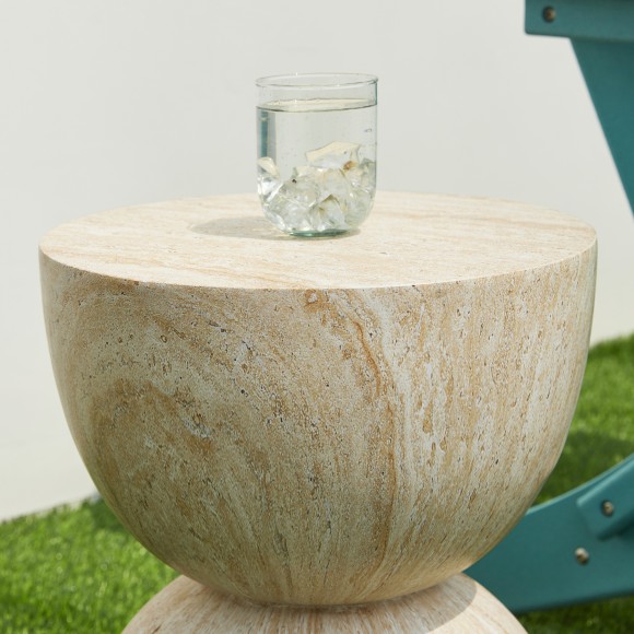 Glitzhome Glitzhome 17.75"H Multi-functional MGO Hourglass-Style Faux Travertine Garden Stool Or Planter Stand Or Accent Table