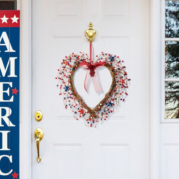 Glitzhome Glitzhome 17"H Patriotic/Americana Berry Heart Wreath