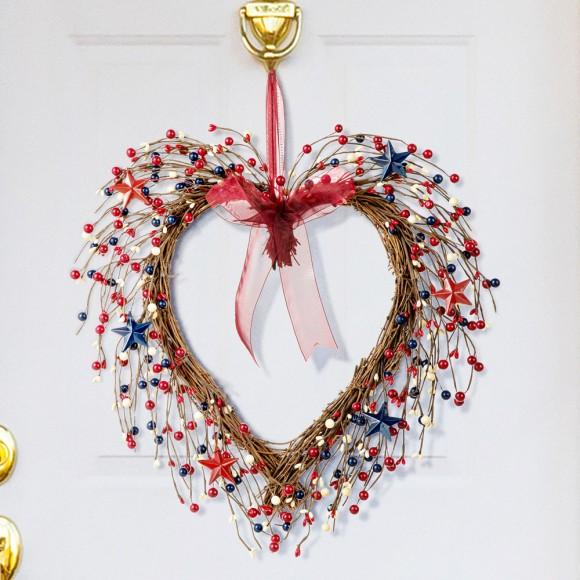 Glitzhome Glitzhome 17"H Patriotic/Americana Berry Heart Wreath