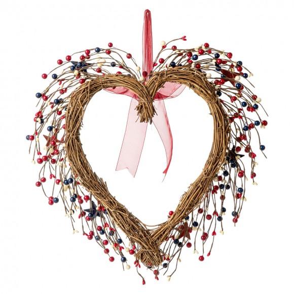 Glitzhome Glitzhome 17"H Patriotic/Americana Berry Heart Wreath