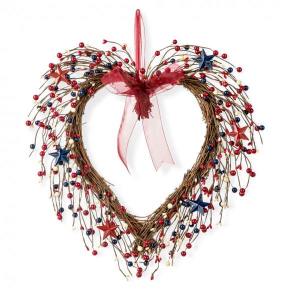 glitzhome Glitzhome 17"H Patriotic/Americana Berry Heart Wreath