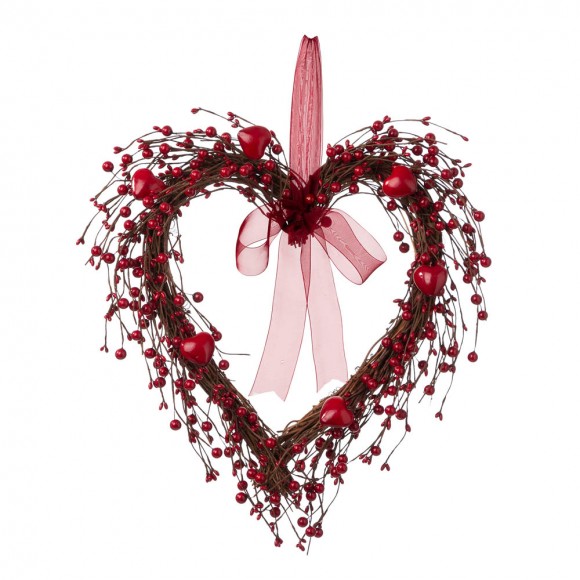 glitzhome Glitzhome 17"H Valentine's Berry Heart Wreath