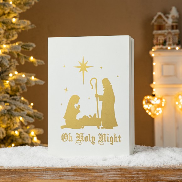 Glitzhome Glitzhome 17"L Lighted Wooden Christmas Nativity Advent Calendar Decor