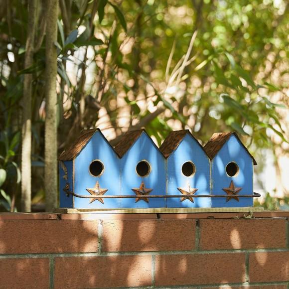 Glitzhome Glitzhome 17"L Retro Blue Distressed Solid Wood Birdhouse With Perch
