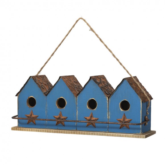 glitzhome Glitzhome 17"L Retro Blue Distressed Solid Wood Birdhouse with Perch