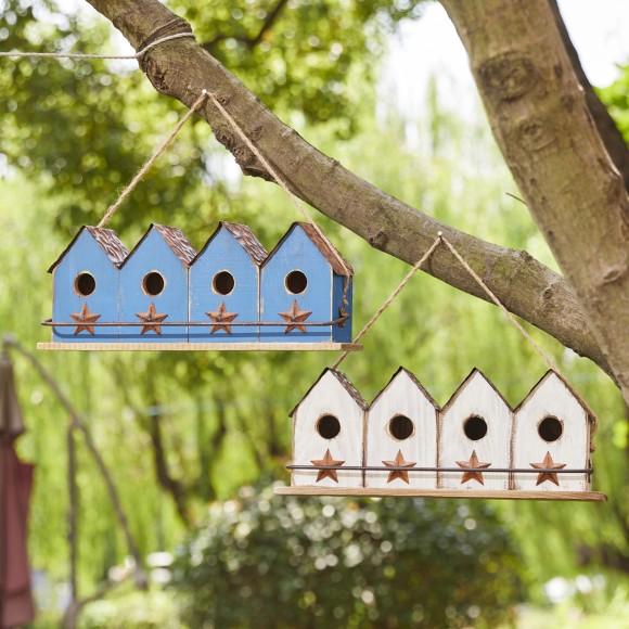 Glitzhome Glitzhome 17"L Washed White Distressed Solid Wood 4-Room Villa Garden Birdhouse With Perch (KD)