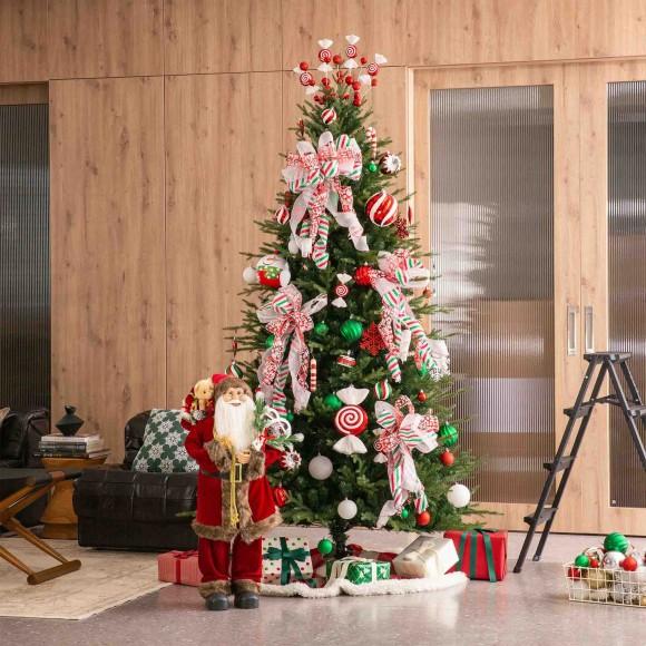 Glitzhome Glitzhome 178ct Christmas Whimsical Red & Green Shatterproof Ornaments With Matched Candy Picks And Ribbon Bow Sets