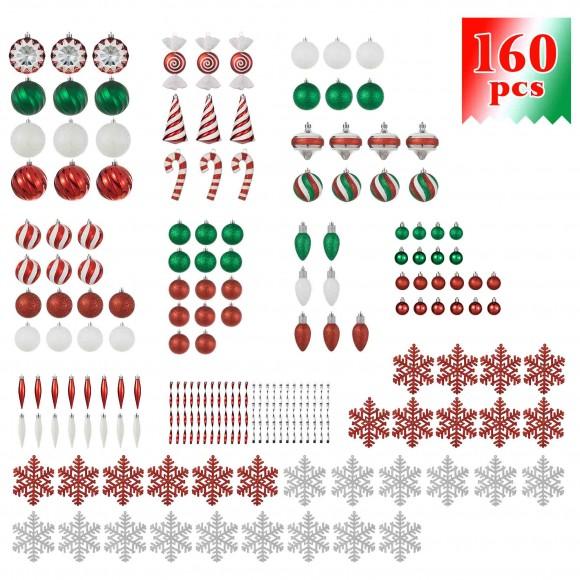 Glitzhome Glitzhome 178ct Christmas Whimsical Red & Green Shatterproof Ornaments With Matched Candy Picks And Ribbon Bow Sets
