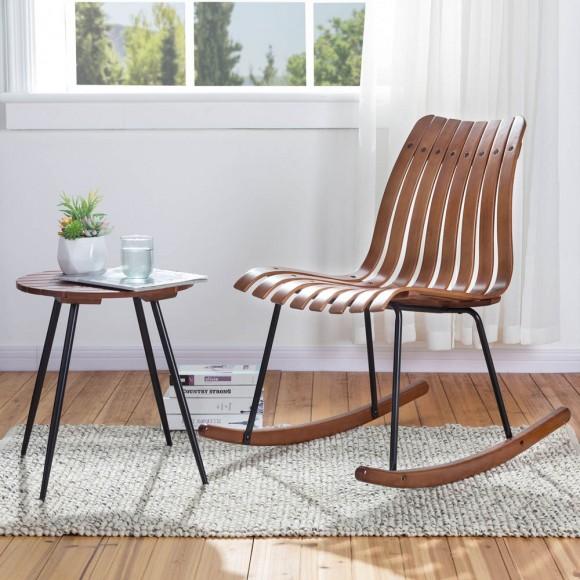 Glitzhome Glitzhome 18.25"H Accent Table With Bamboo Slatted Round Top