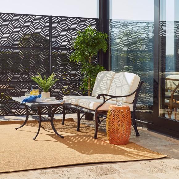 Glitzhome Glitzhome 18.25"H Multi-Functional Orange Iron Cutout Leaf Pattern Drum Silhouette Solar Powdered Garden Stools Or Planter Stand Or Accent Table Or Side Table