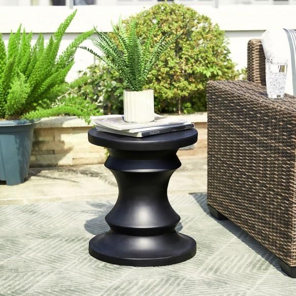 Glitzhome Glitzhome 18.25" MgO Black Chess Garden Stool Or Planter Stand Or Accent Table