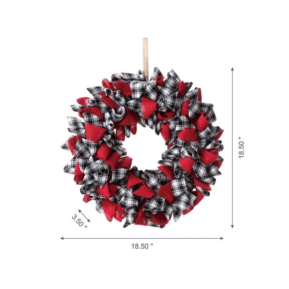 Glitzhome Glitzhome 18.5"D Christmas Black And White Plaid Fabric Wreath