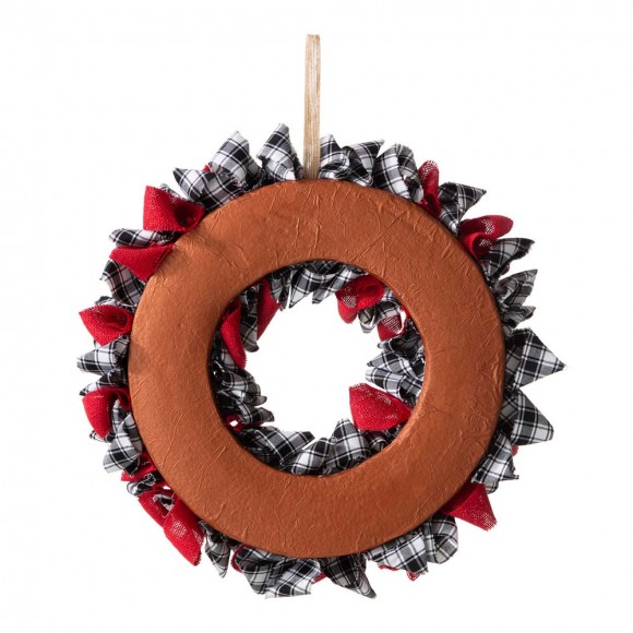 Glitzhome Glitzhome 18.5"D Christmas Black And White Plaid Fabric Wreath