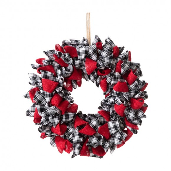 glitzhome Glitzhome 18.5"D Christmas Black and White Plaid Fabric Wreath