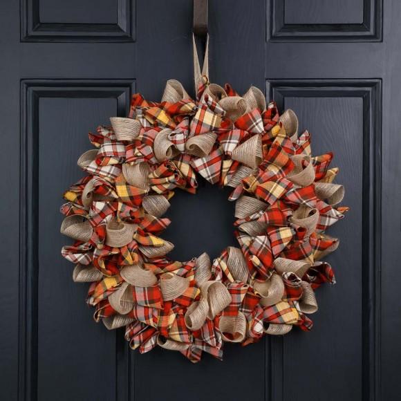 Glitzhome Glitzhome 18.5"D Fall Fabric Plaid Wreath