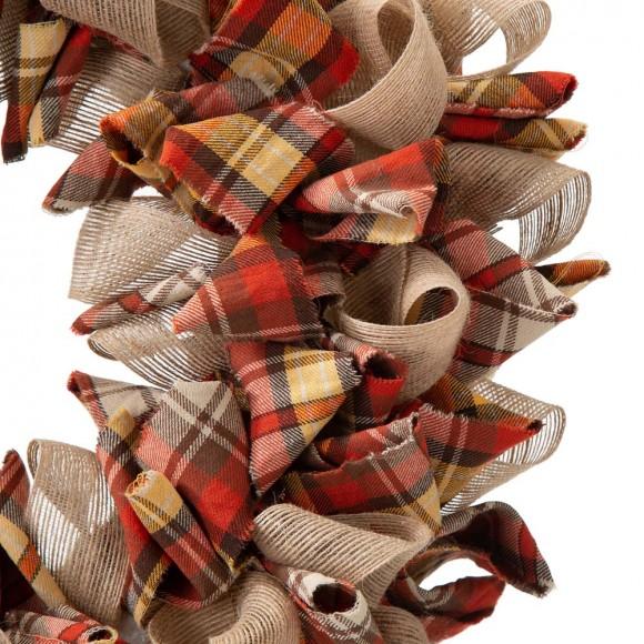 Glitzhome Glitzhome 18.5"D Fall Fabric Plaid Wreath
