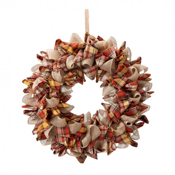 glitzhome Glitzhome 18.5"D Fall Fabric Plaid Wreath