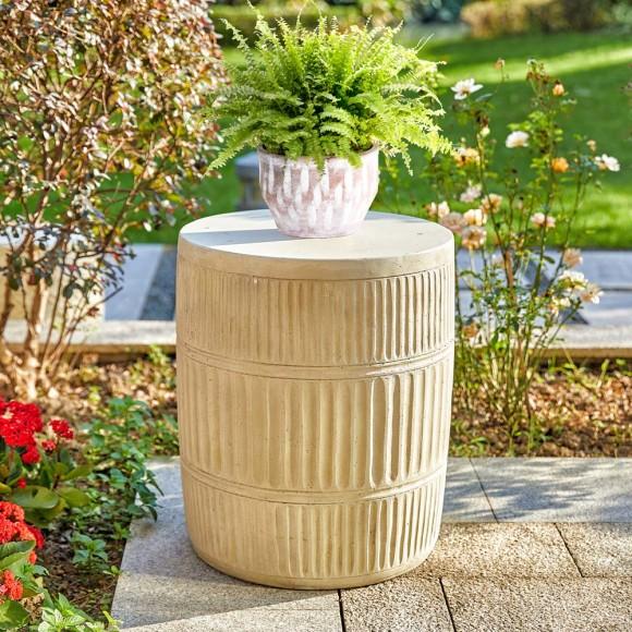 Glitzhome Glitzhome 18.5"H MGO Cream White Grooved Textured Garden Stool Or Planter Stand Or Accent Table (Multi-functional)